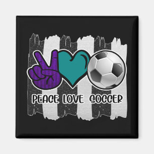 Black and White Striped Peace Love Soccer Magnet