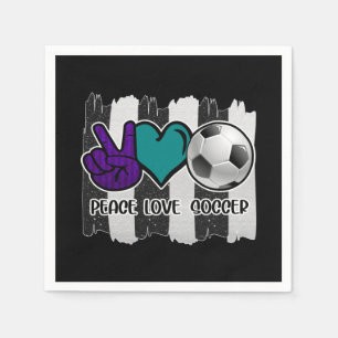 Black and White Striped Peace Love Soccer Napkin