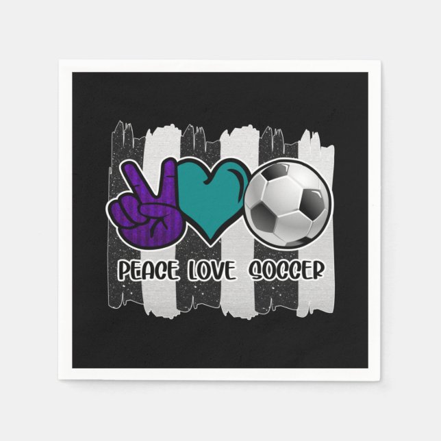 Black and White Striped Peace Love Soccer Napkin (Front)