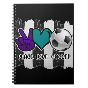 Black and White Striped Peace Love Soccer Notebook
