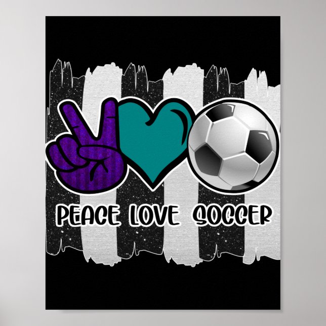 Black and White Striped Peace Love Soccer Poster (Front)