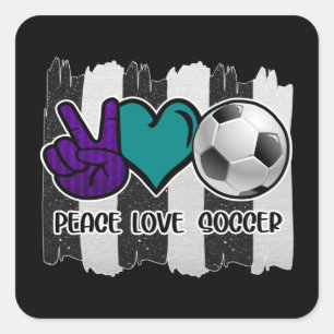 Black and White Striped Peace Love Soccer Square Sticker
