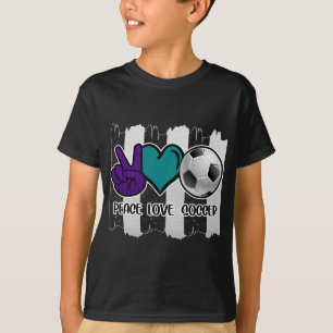 Black and White Striped Peace Love Soccer T-Shirt