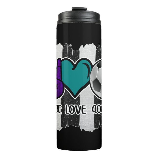 Black and White Striped Peace Love Soccer Thermal Tumbler (Front)