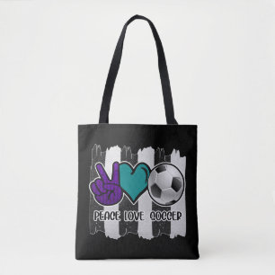 Black and White Striped Peace Love Soccer Tote Bag