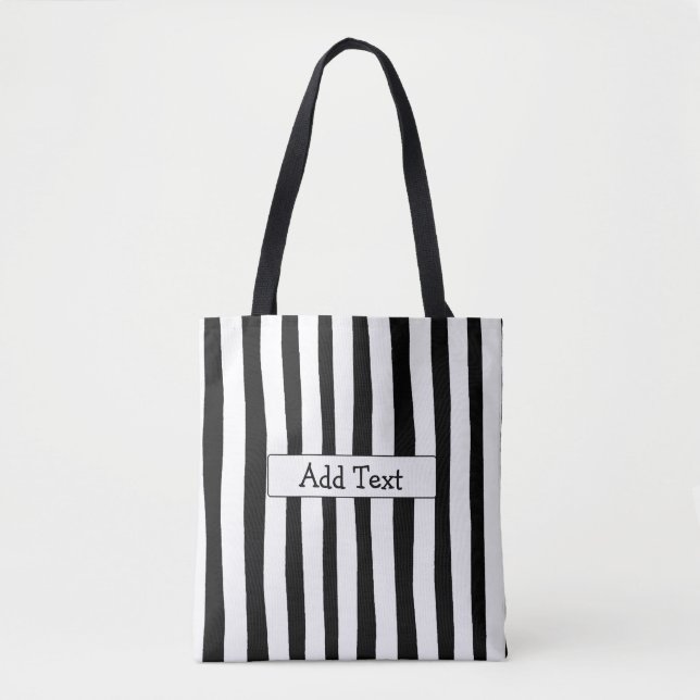 Black and White Striped Personalised Tote Bag (Front)