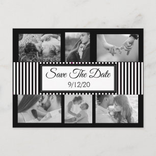 Black and White Striped Photo Save the Date Announcement Postcard