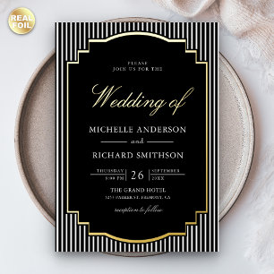 Black and White Striped Photo Wedding Gold