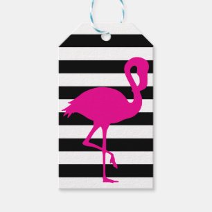 Black and White Striped Pink Flamingo Gift Tags