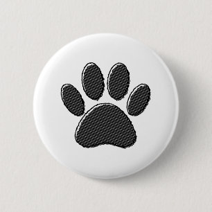 Black and White Striped Puppy Paw Print 6 Cm Round Badge