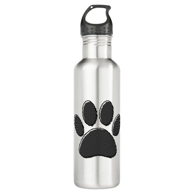 Black and White Striped Puppy Paw Print 710 Ml Water Bottle (Front)
