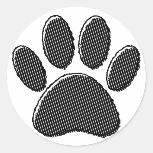 Black and White Striped Puppy Paw Print Classic Round Sticker