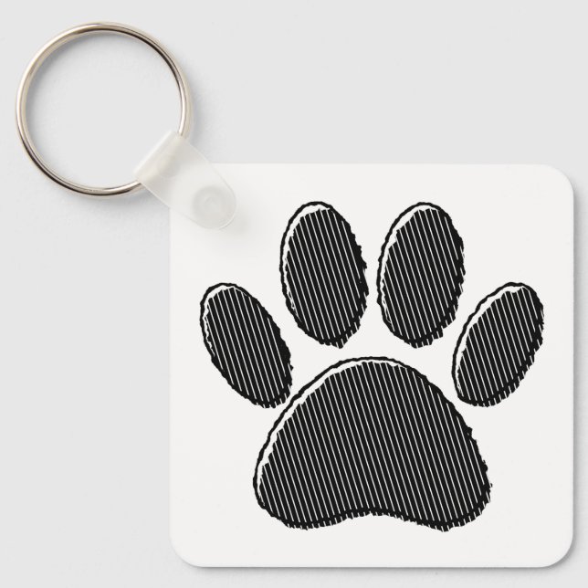 Black and White Striped Puppy Paw Print Key Ring (Front)