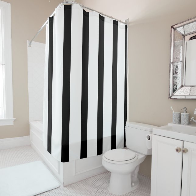 Black and White Striped Shower Curtain (In Situ)