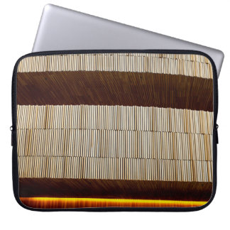 Black and white striped textile laptop sleeve