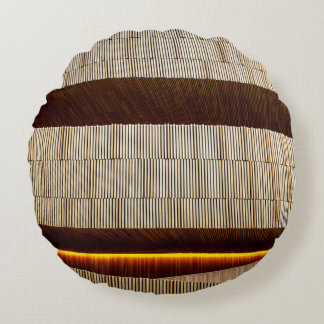 Black and white striped textile round cushion