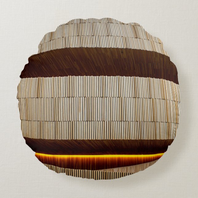 Black and white striped textile round cushion (Front)