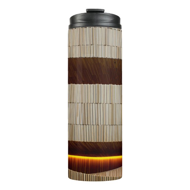 Black and white striped textile thermal tumbler (Front)