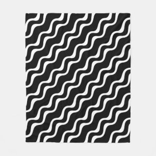 Black and White Striped Wave Ripple Pattern Flee Fleece Blanket