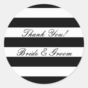Black and white striped wedding thank you stickers