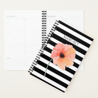 Black and White Striped with Poppy Planner