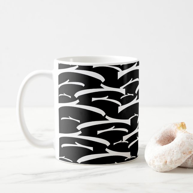 Black and White Stripes Abstract Pattern Coffee Mug (With Donut)