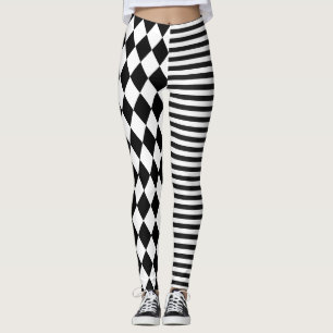 Black and White Stripes and Diamond Clown Leggings