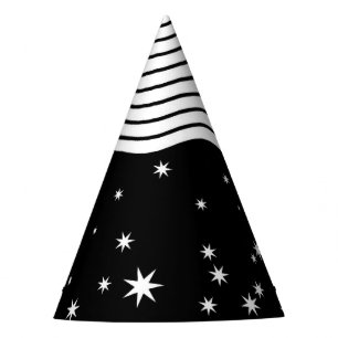 Black and White Stripes and Stars Party Hat