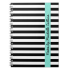 Black and white stripes aqua personalised name