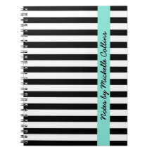 Black and white stripes aqua personalised name
