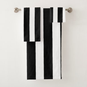 Black and White Stripes Bath Towel Set