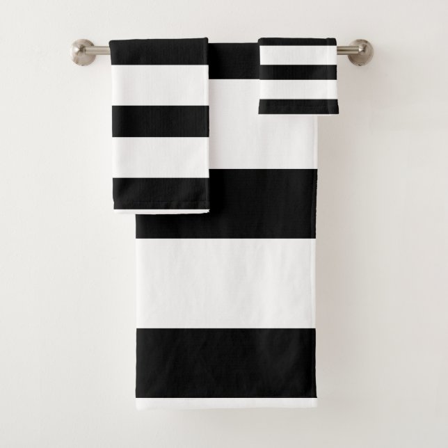 Black and White Stripes Bath Towel Set (Insitu)
