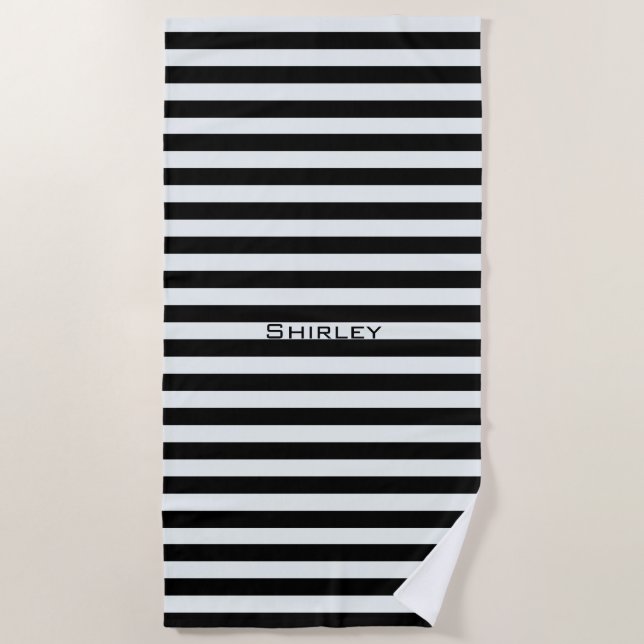 Black and White Stripes by Shirley Taylor Beach Towel (Front)