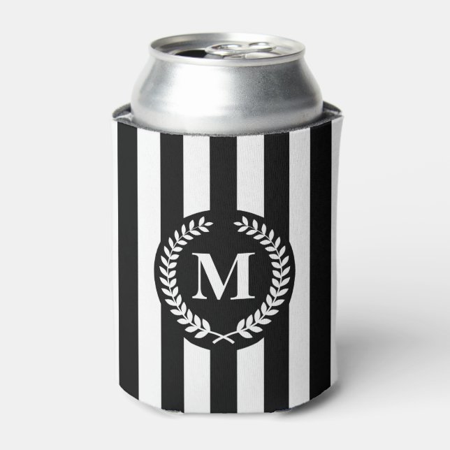 Black and White Stripes Can Cooler (Can Front)