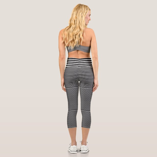Black and White Stripes  Capri Leggings (Back)