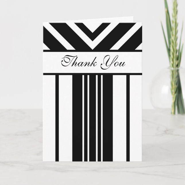 Black and White Stripes Chevrons Thank You Card (Front)