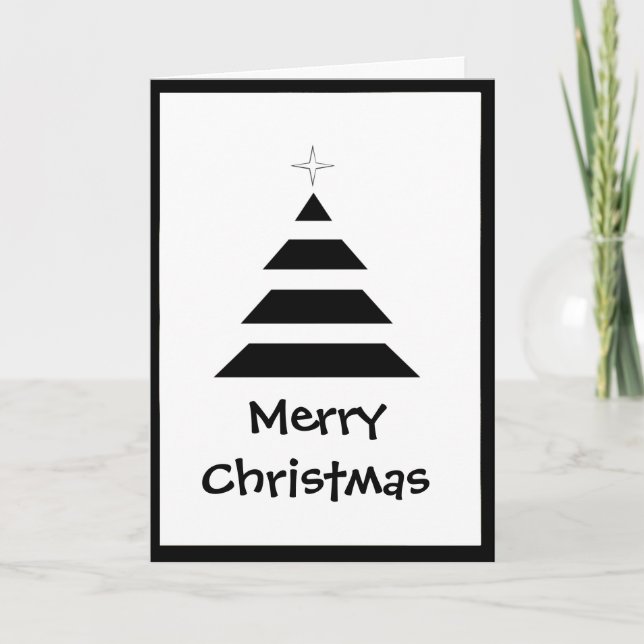 Black and white stripes Christmas tree Holiday Card (Front)
