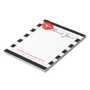 Black and White Stripes & Classic Red Lips Notepad