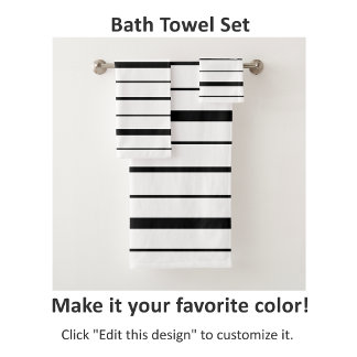Black and White Stripes Custom Colour Bath Towel Set
