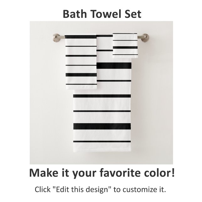 Black and White Stripes Custom Colour Bath Towel Set (Creator Uploaded)