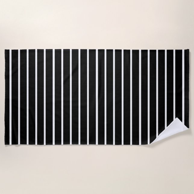 Black and White Stripes Design Beach Towel (Front)