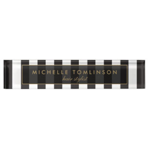 Black and White Stripes Desk Nameplate
