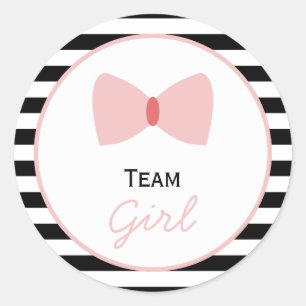 Black and white Stripes Gender Reveal  Bow Classic Round Sticker