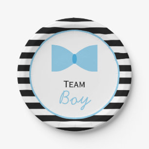 Black and white Stripes Gender Reveal  Bow Tie Paper Plate