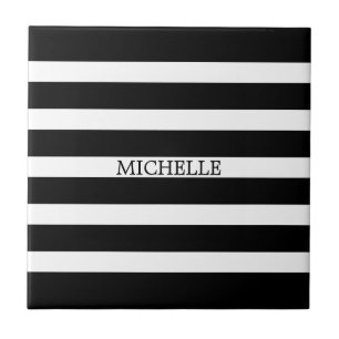 Black And White Stripes Geometric Pattern Tile