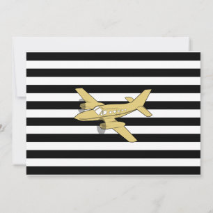 Black and white stripes & gold aeroplane invitation