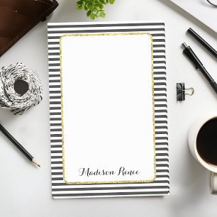 Black and White Stripes Gold Foil Frame Monogram Post-it Notes