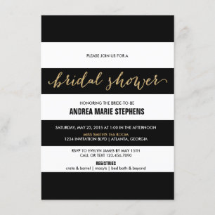 Black and White Stripes Gold Glitter Bridal Shower Invitation