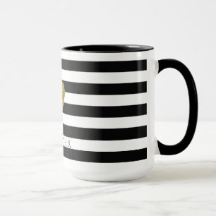 Black and White Stripes Gold Heart Mug