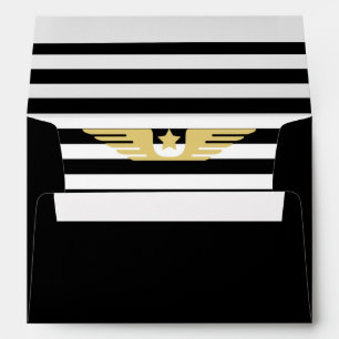 Black and white stripes & gold star & pilots wings envelope